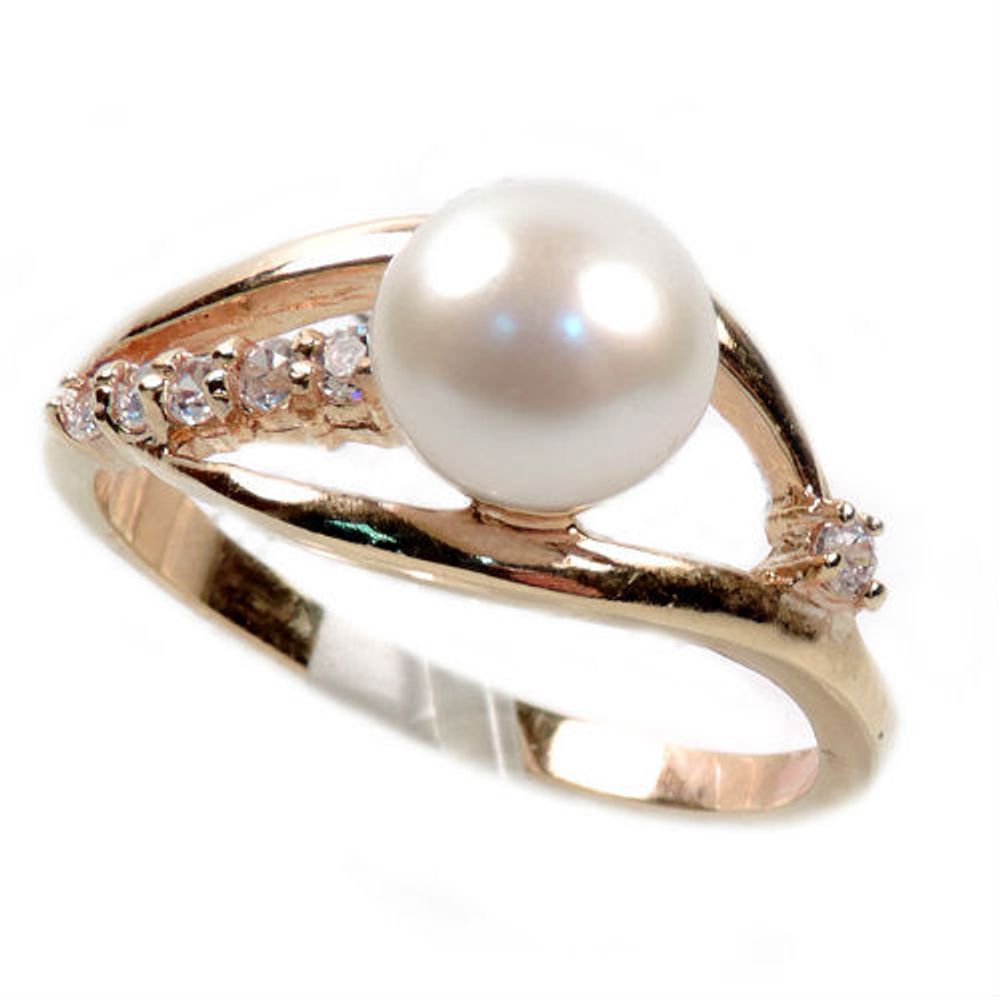 Кольцо "Эльза" жемчуг белый, фианит