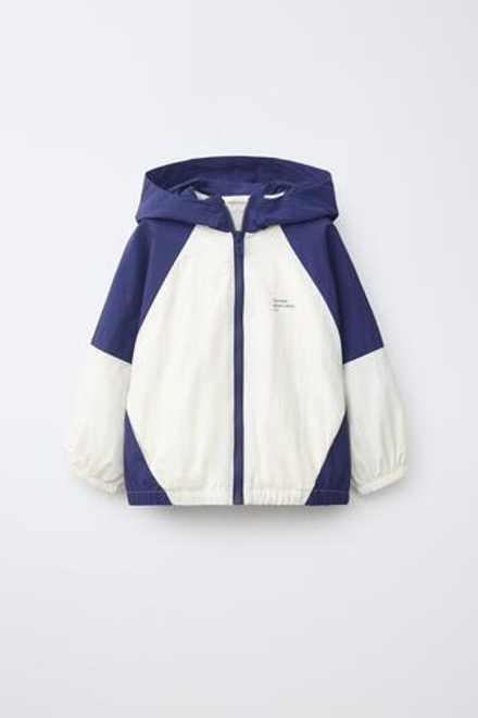ZARA ЛЕГКИЙ ДОЖДЕВИК COLOR BLOCK WATER REPELLENT, ЭКРЮ/СИНИЙ