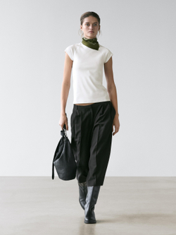 Massimo Dutti Хлопковая футболка с короткими рукавами, белый