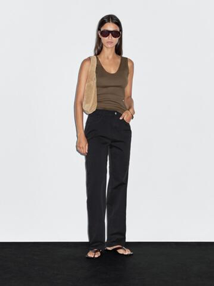 Massimo Dutti Брюки прямого кроя со средней посадкой, темно-синий