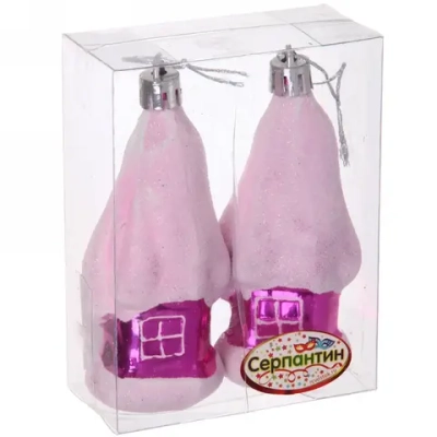 Елочные игрушки «Загадочный домик» 9 см (набор 2 шт), Розовый