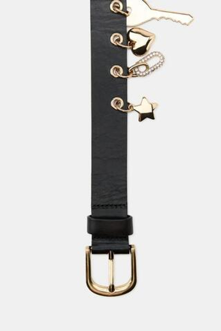ZARA КОЖАНЫЙ РЕМЕНЬ С ШАРМАМИ, ЧЕРНЫЙ