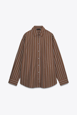 ZARA РУБАШКА OVERSIZE, ТЕМНО-КОРИЧНЕВЫЙ