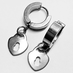 Серьги кольца с подвеской "Замочек" (10х12мм) для пирсинга ушей. Медицинская сталь. Цена за пару!