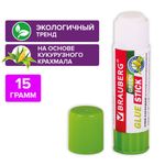 Клей-карандаш на натуральной основе BRAUBERG GREEN, 15 г, 270437