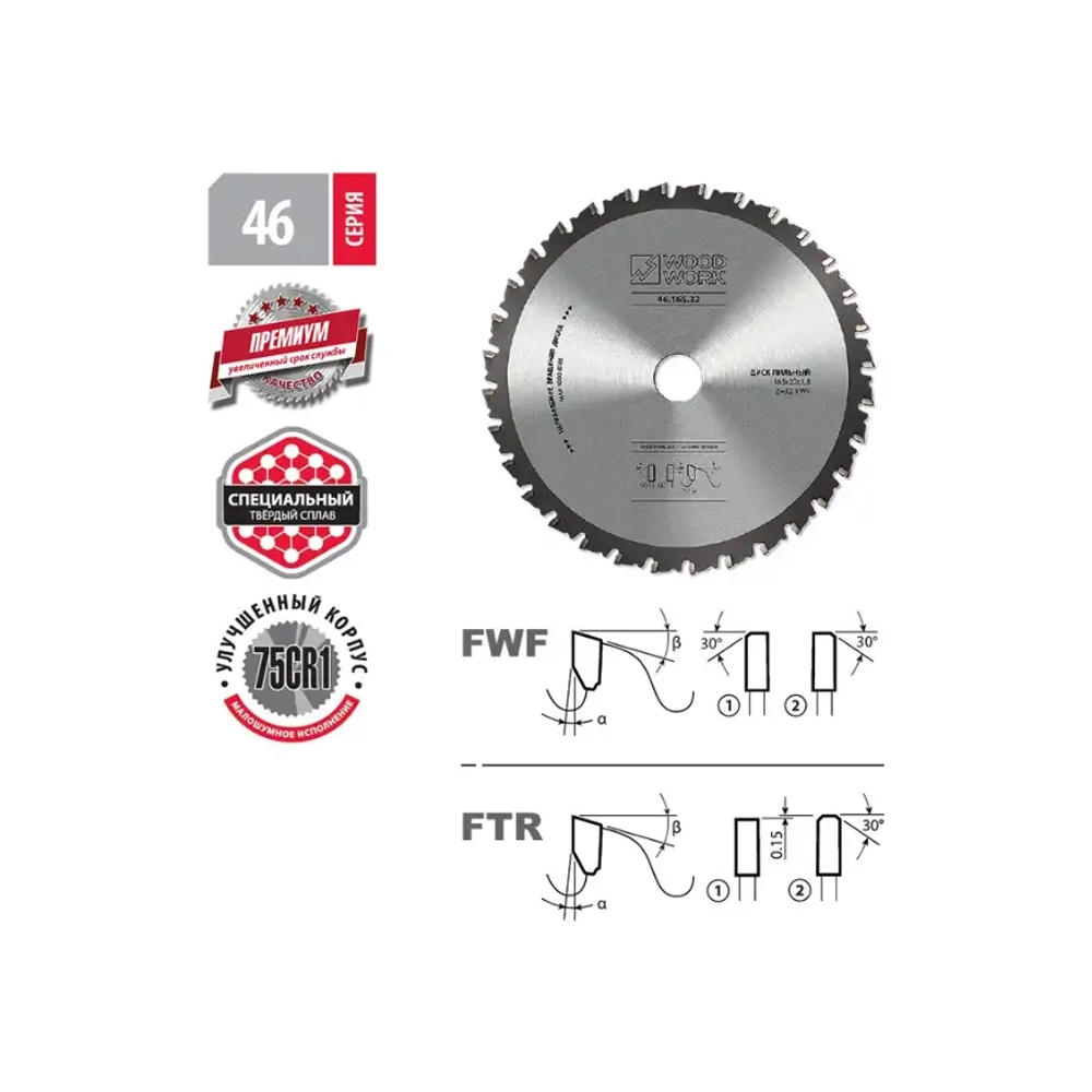 Диск пильный по стали DRYCUT 190*2.0/1.6*30*36T A=-5º FWF Woodwork 46.190.36