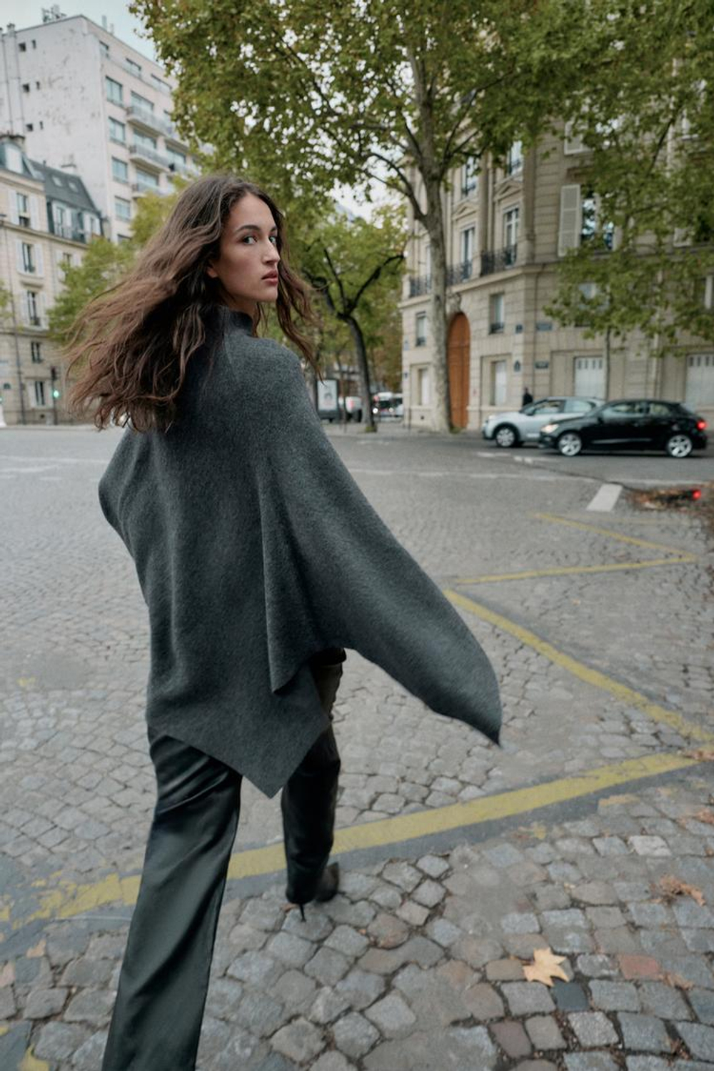 ZARA ТРИКОТАЖНАЯ НАКИДКА С ВЫСОКИМ ВОРОТНИКОМ, СЕРЫЙ