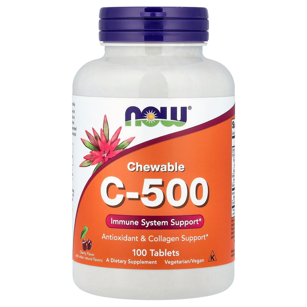 NOW Foods, C-500, жевательные таблетки, с вишневым вкусом, 100 таблеток