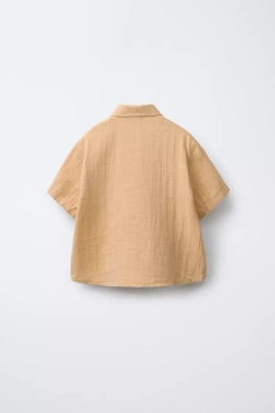 ZARA РУБАШКА ИЗ РЕЛЬЕФНОЙ ТКАНИ С КАРМАНОМ, ГОРЧИЧНЫЙ