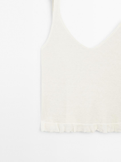 Massimo Dutti Топ из 100% льна с волнистой кромкой по низу, натуральный, кремовый