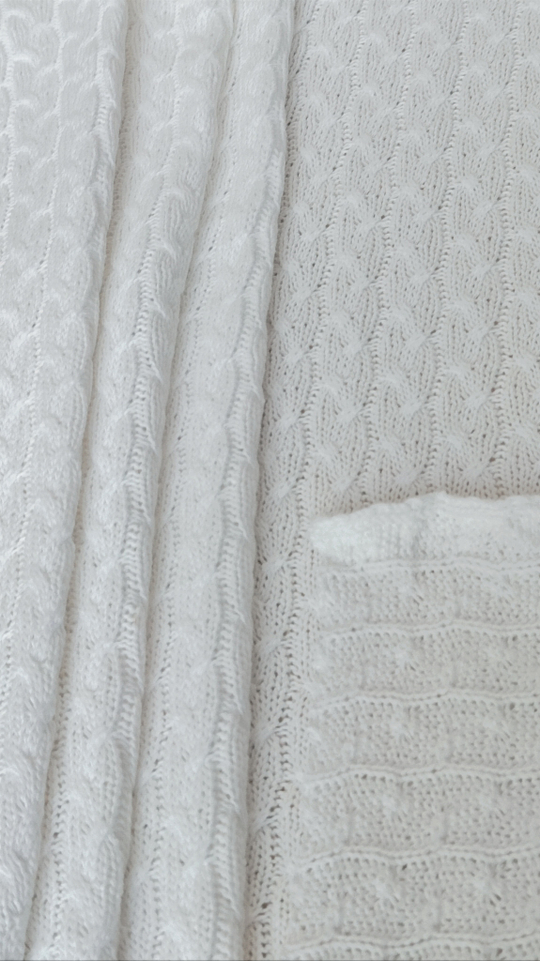 Трикотаж вязанный, косичка большая, белый, хлопок OXYGEN