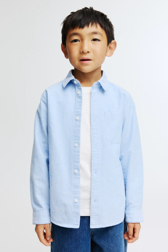 H&M Хлопковая рубашка, светло-голубой