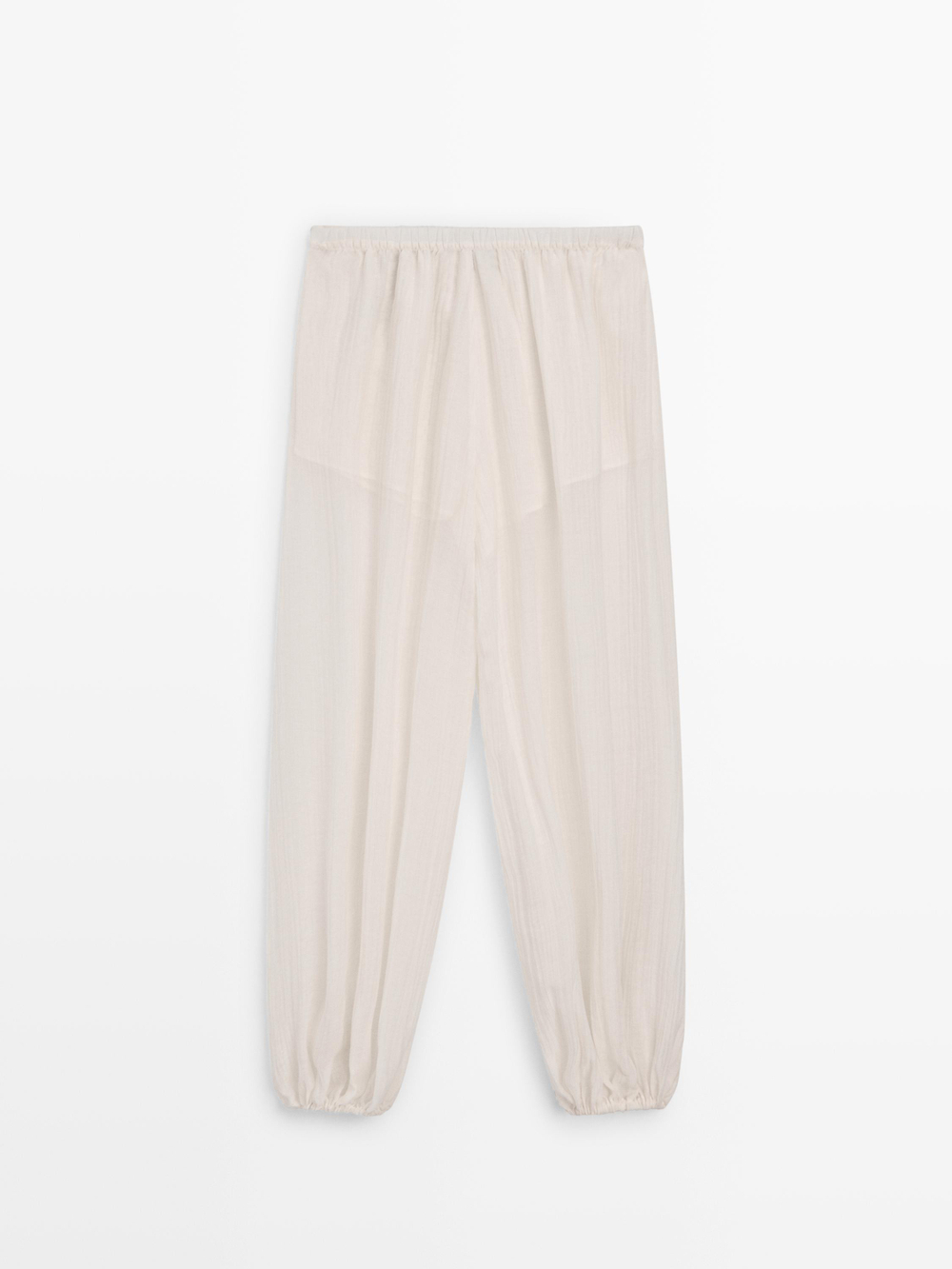 Massimo Dutti Струящиеся брюки-саруэль с плиссированной отделкой, цвет слоновой кости