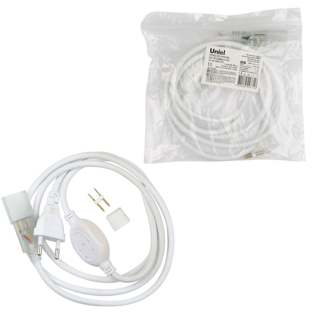 UCX-SP2-N21 WHITE 1 STICKER Провод электрический для светодиодных лент ULS-N21 NEON 220В. 8x16мм. 2 контакта. Цвет белый. TM Uniel