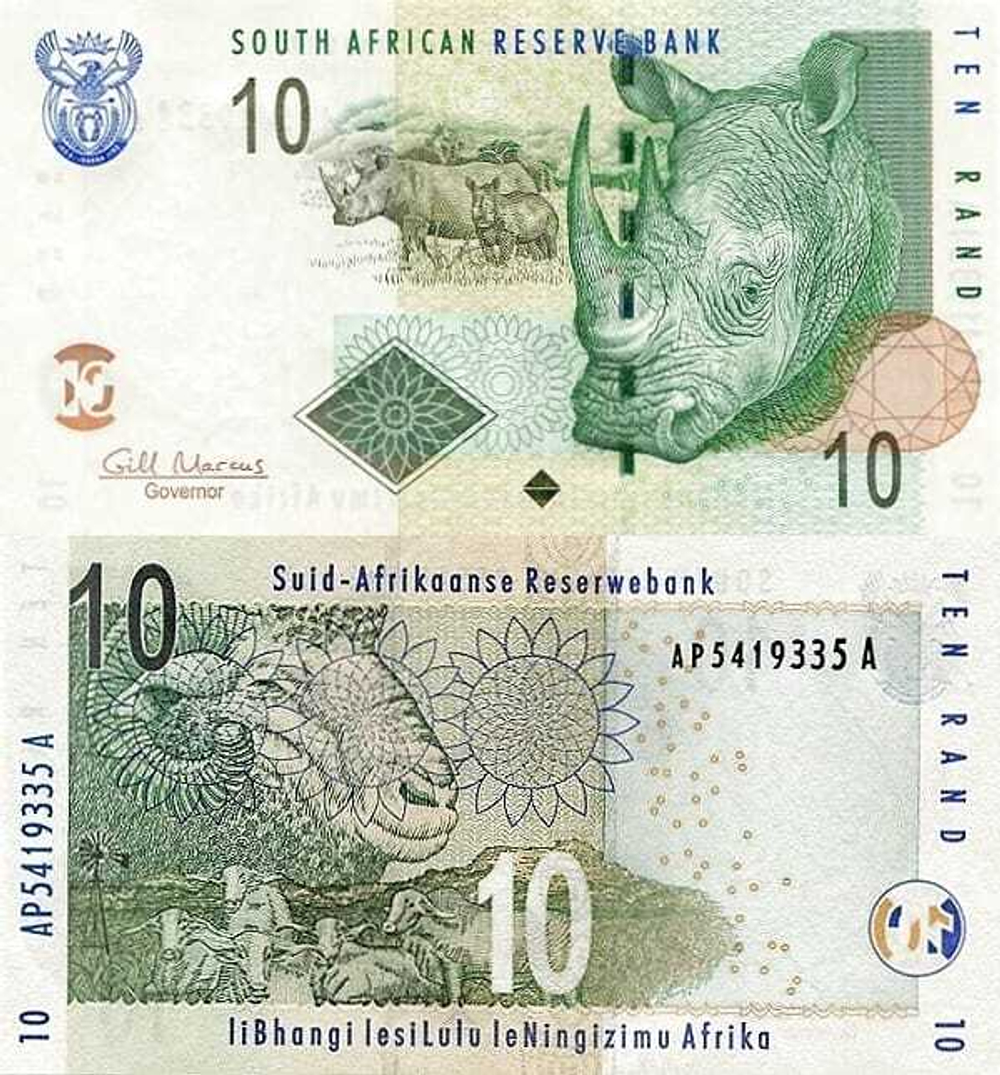 Южная Африка / ЮАР 10 рандов 2005 - 2009 Носорог UNC