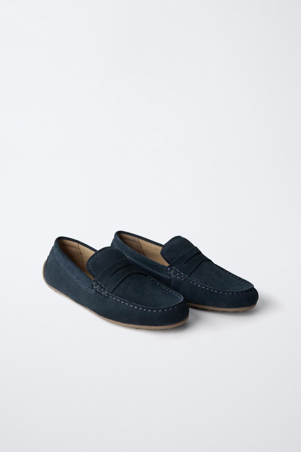 ZARA ЗАМШЕВЫЕ МОКАСИНЫ, ТЕМНО-СИНИЙ