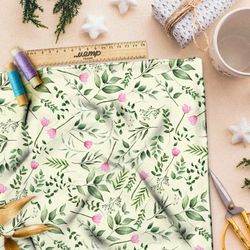 Ткань оксфорд 210 мелкие розовые цветы и множество зелёной листвы