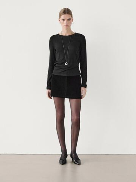 Massimo Dutti Футболка из тонкой ткани в рубчик, черный