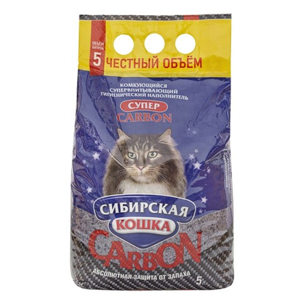Наполнитель СИБИРСКАЯ КОШКА "Супер Carbon" комкующийся с черными гранулами - 5 л