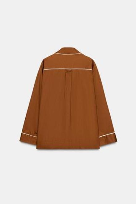 ZARA РУБАШКА В ПИЖАМНОМ СТИЛЕ ИЗ ПОПЛИНА С КОНТРАСТНОЙ ОТДЕЛКОЙ, КОРИЧНЕВЫЙ