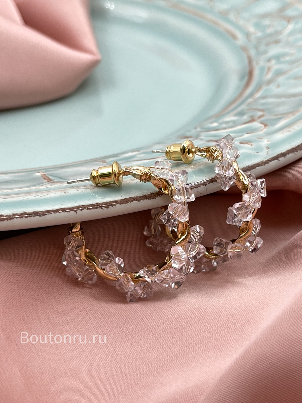 Серьги полукольца золото обвитые кристаллами 1