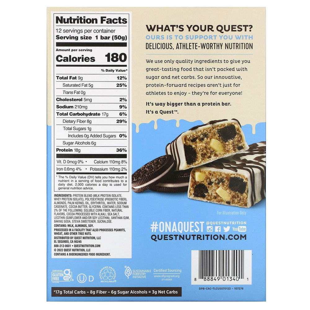 Quest Nutrition, Протеиновый батончик, печенье со сливками, 12 батончиков, 50 г (1,76 унции)