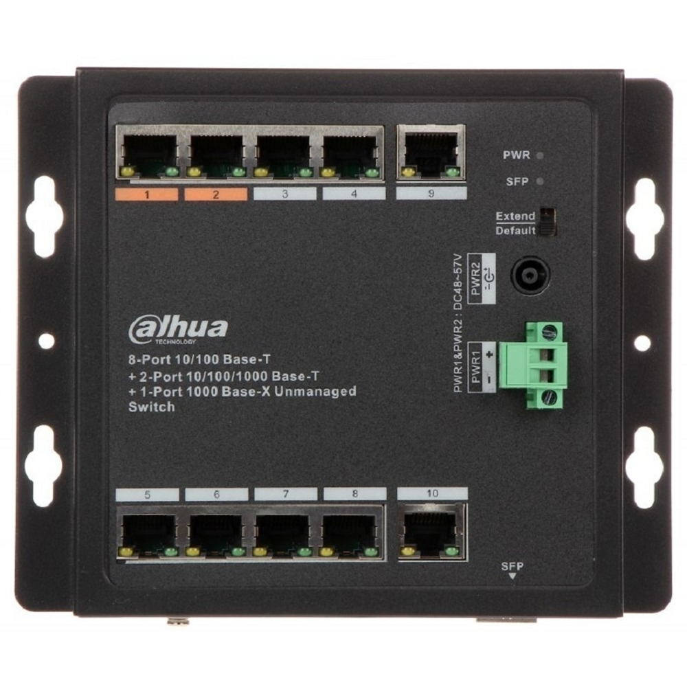 DAHUA DH-PFS3111-8ET-96-F 11-портовый неуправляемый коммутатор с PoE, уличное исполнение, 8xRJ45 100Mb, 2xRJ45 1Gb + 1xSFP 1Gb uplink, суммарно 96Вт, коммутация 13.6 Гбит/с, MAC-таблица 8К