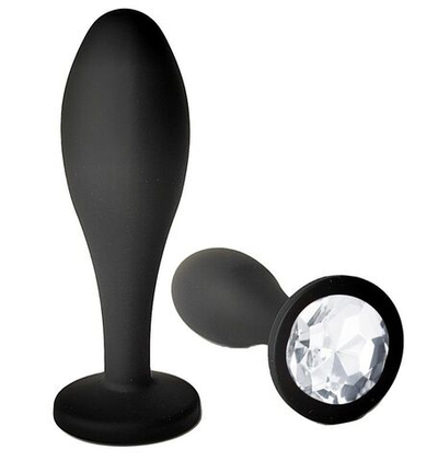 Черная анальная пробка с прозрачным кристаллом - 7,7 см. (Цвет: прозрачный)