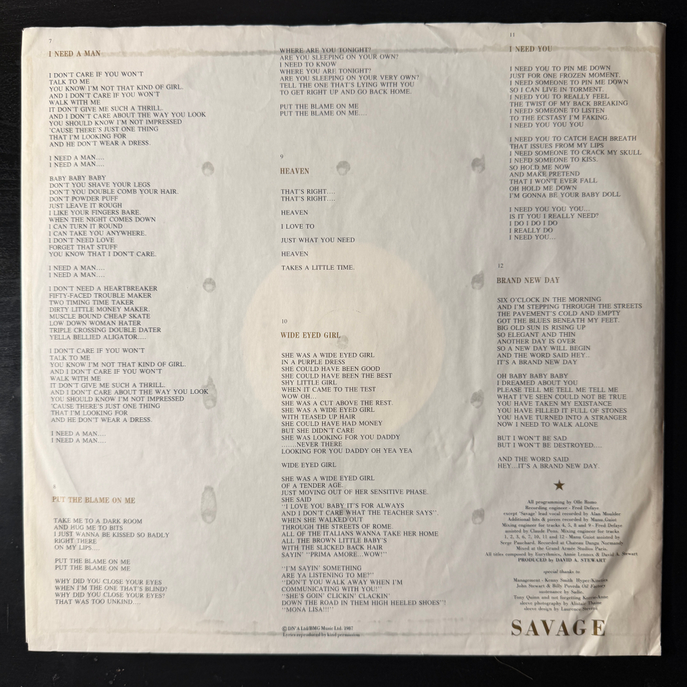 Eurythmics - Savage (Германия 1987г.)