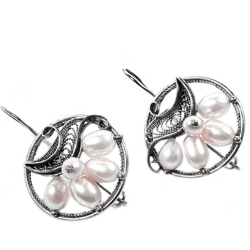 Серьги "Малинка" жемчуг, скань асс.