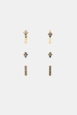 ZARA НАБОР ИЗ 3 МИНИМАЛИСТИЧНЫХ СЕРЕГ СО СТРАЗАМИ, ЗОЛОТИСТЫЙ