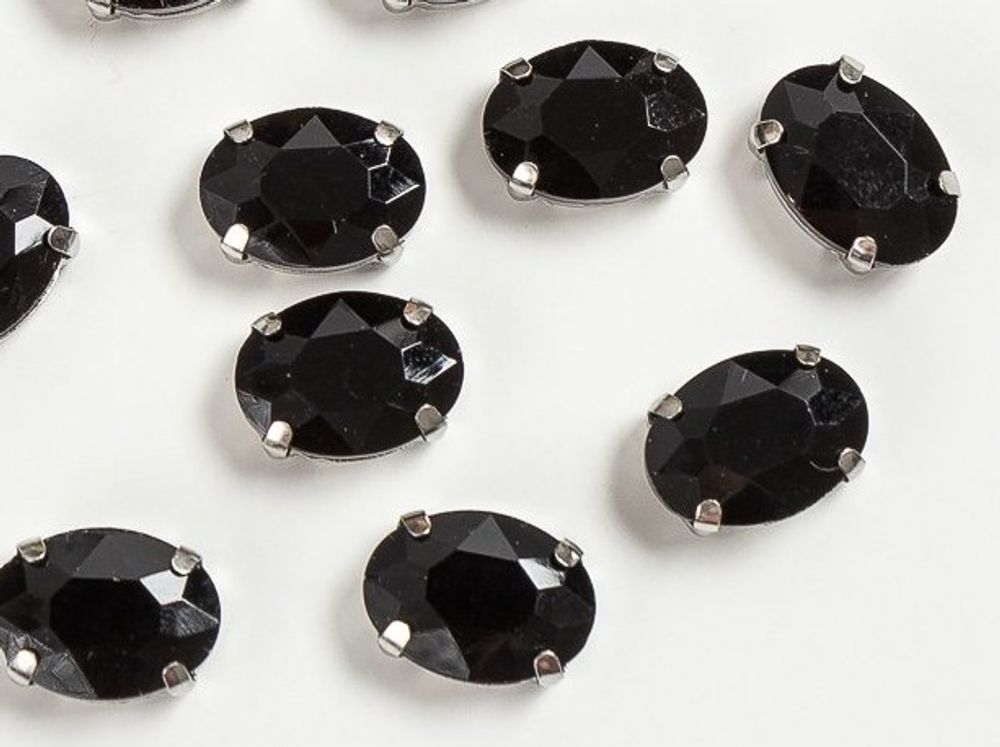 Стразы пришивные стекло в оправе, р. 14х10 мм, чёрный