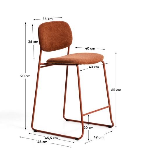 Полубарный стул Meli из терракотовой синели с металлическими ножками, 65 см
