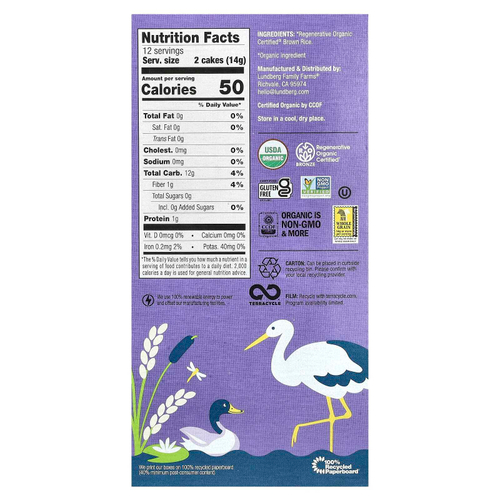 Lundberg, Organic Thin Stackers, воздушные лепешки, коричневый рис, без соли, 24 рисовых пирога, 168 г (6 унций)