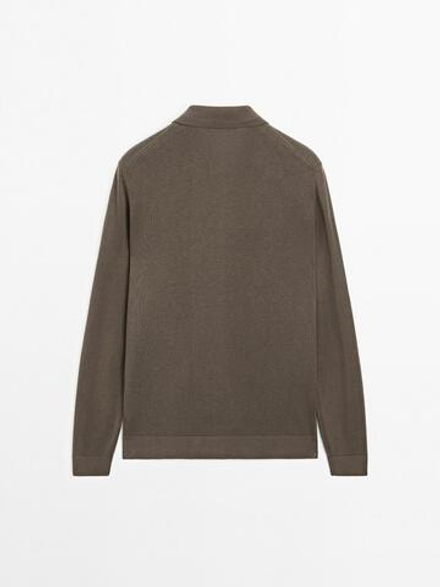 Massimo Dutti Свитер поло с молнией, хаки