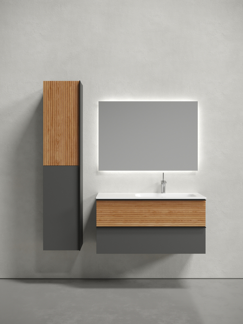 Тумба с раковиной Sancos Delta 100 см DL100RGR правая, дуб красный / графит