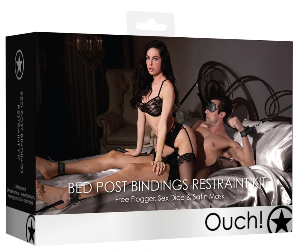 Черный игровой набор БДСМ Bed Post Bindings Restraing Kit