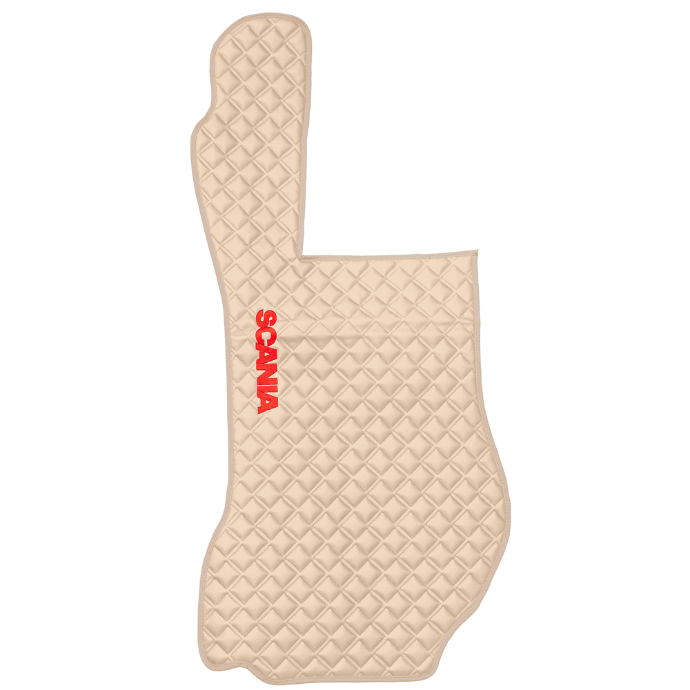 Ковры SCANIA 5 серии R (механика) (экокожа, бежевый, бежевый кант, красная вышивка)