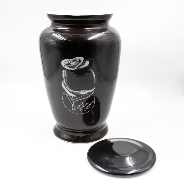 Урна для праха фарфор "Амфора" черная с розой