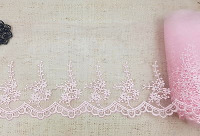 Вышивка на сетке, ш. 19 см, розовый