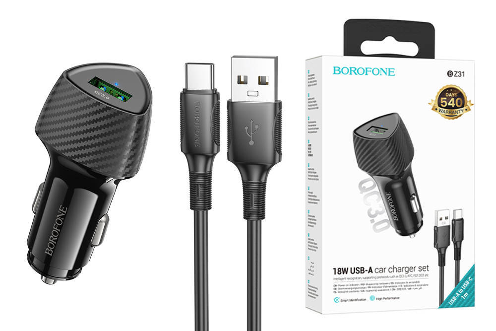 Автомобильный адаптер питания BOROFONE BZ31 QC 3.0 + кабель Micro (черный)