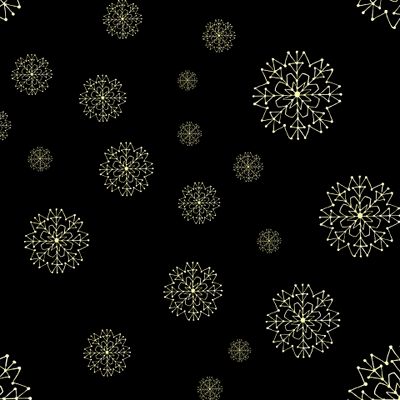 Seamless texture of golden snowflakes on a black background. Good New Year spirit.