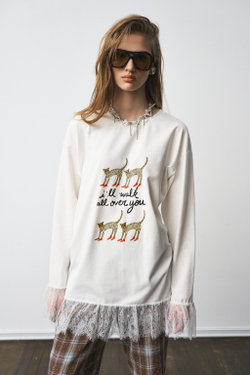 Лонгслив с кружевом 1305 молоко