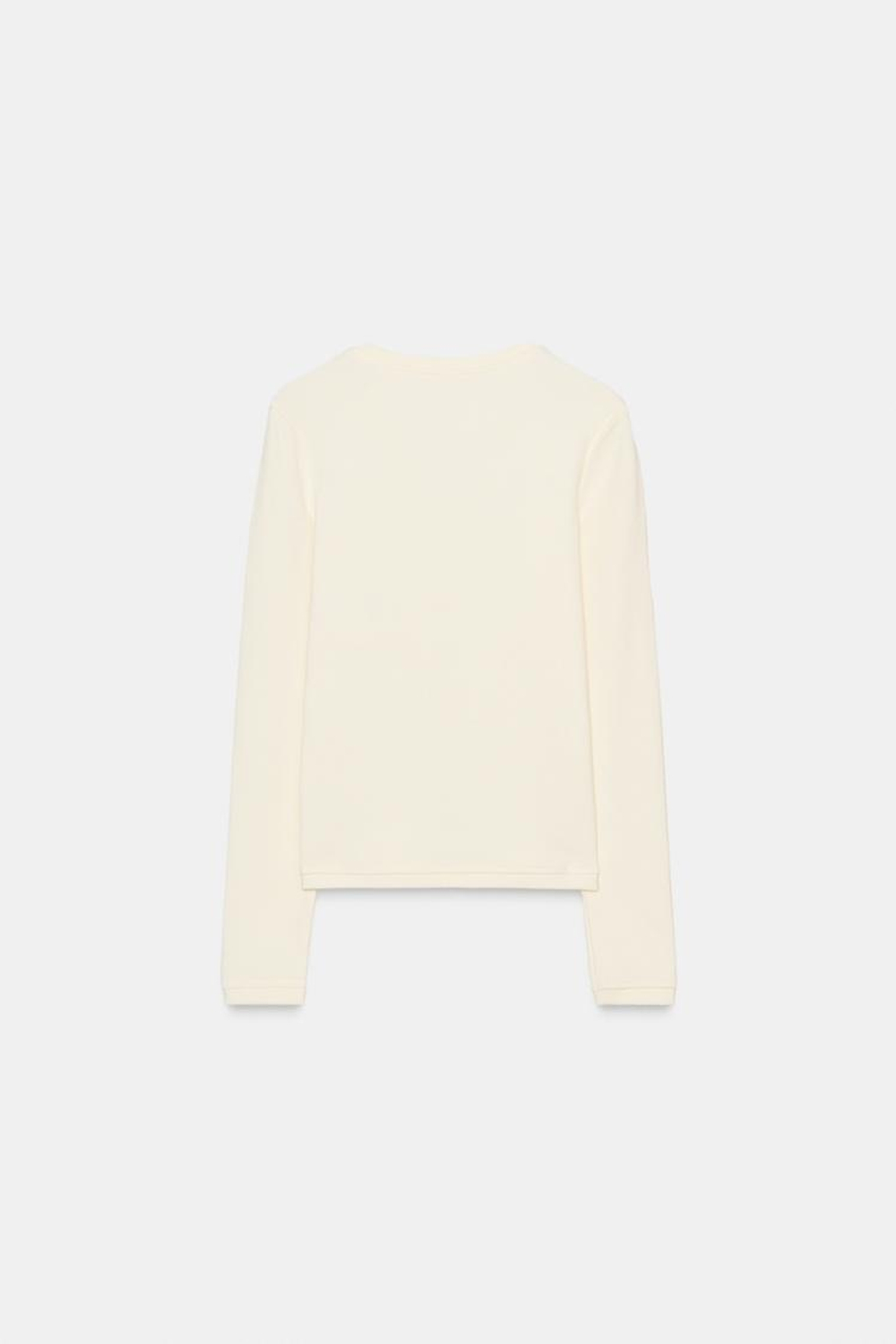 ZARA ФУТБОЛКА С ДЛИННЫМИ РУКАВАМИ, СЛОНОВАЯ КОСТЬ