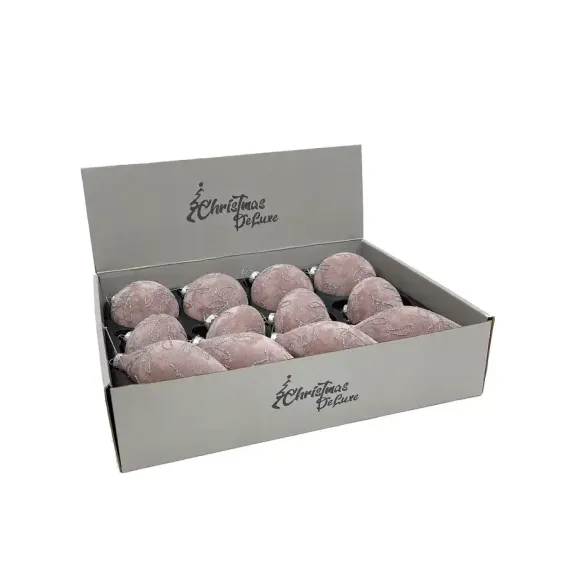 Набор стеклянных украшений Розовый бархат 80 мм., 12 шт., розовый с серебром, Christmas DeLuxe (87242)