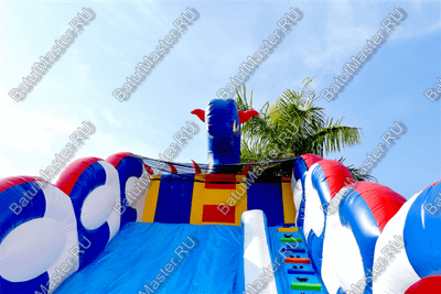 Коммерческий надувной батут-горка "Дракон" 10*5*8 м,без шипов сине-белый