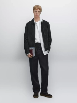 Massimo Dutti Замшевая кожаная куртка, темно-синий