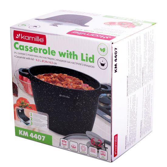 Кастрюля 6,2 л. из литого алюминия Kamille KM 4407 с мраморным покрытием