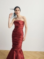 Красное платье-макси из тафты с драпировкой "Minuit"