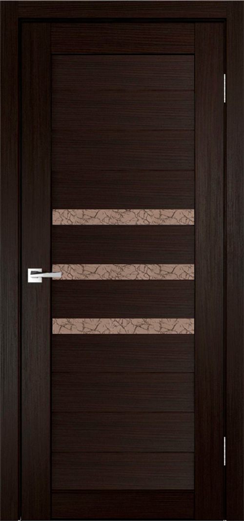 Межкомнатная дверь Велюкс 2 Ясень сноу / Цвет тон Венге / Остекление "Гранит бронза" / Двери Верда